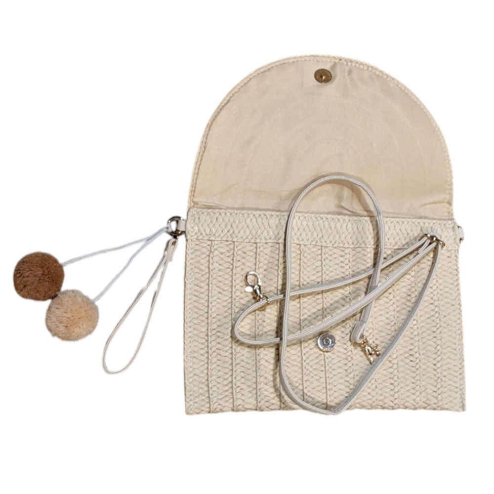 Straw Boho Beach Clutch Crossbody Strap Beachy Bohemian Vacation Coastal - Picture 3 of 4